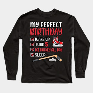 5 Year Old Ice Hockey Birthday Party 5Th Boy Bday Five Long Sleeve T-Shirt